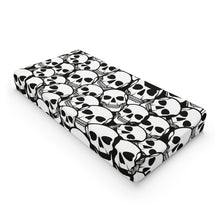 Load image into Gallery viewer, Black and White Skulls Everywhere Baby Changing Pad Cover