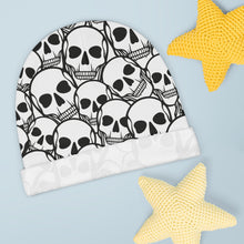 Load image into Gallery viewer, Black and White Skulls Everywhere Baby Beanie (AOP)