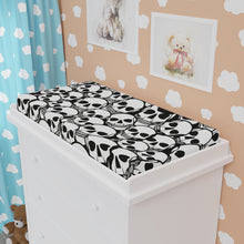 Load image into Gallery viewer, Black and White Skulls Everywhere Baby Changing Pad Cover