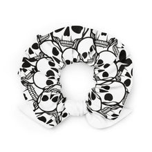 Load image into Gallery viewer, Covered In Skulls Recycled Scrunchie: Embrace Sustainable Style with a Spooky Twist! ๐ธ๐ค