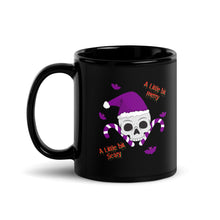 Load image into Gallery viewer, A Little Bit Merry A Little Bit Scary Black Glossy Coffee Mug – The Perfect Blend of Festive and Spooky!