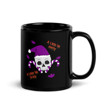 Load image into Gallery viewer, A Little Bit Merry A Little Bit Scary Black Glossy Coffee Mug – The Perfect Blend of Festive and Spooky!