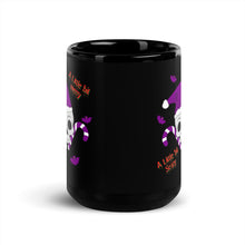 Load image into Gallery viewer, A Little Bit Merry A Little Bit Scary Black Glossy Coffee Mug – The Perfect Blend of Festive and Spooky!