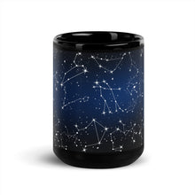 Load image into Gallery viewer, Constellations black coffee mug for goths ghost hunters and Halloween fans
