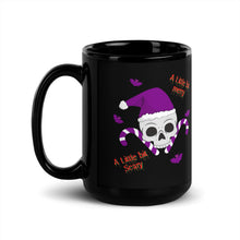 Load image into Gallery viewer, A Little Bit Merry A Little Bit Scary Black Glossy Coffee Mug – The Perfect Blend of Festive and Spooky!
