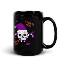 Load image into Gallery viewer, A Little Bit Merry A Little Bit Scary Black Glossy Coffee Mug – The Perfect Blend of Festive and Spooky!