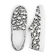 Load image into Gallery viewer, Covered in Skulls Women’s slip-on canvas shoes: Embrace Sinister Style and Comfort! 👻👟