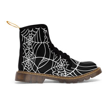 Load image into Gallery viewer, Halloween Black and white Spider Web Shoes Women's Martin Boots
