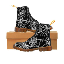 Load image into Gallery viewer, Halloween Black and white Spider Web Shoes Women's Martin Boots