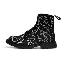 Load image into Gallery viewer, Black and White Skull and Bones Women's Goth Fashion Canvas Boots