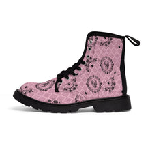 Load image into Gallery viewer, Victorian Skulls and Spiders Pattern Pink and Black Women's Canvas Boots