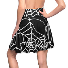 Load image into Gallery viewer, Black and White Halloween Spider Web Women's Skater Skirt