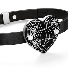 Load image into Gallery viewer, Black and White Heart Shaped Spider Web Leather Bracelet