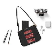 Load image into Gallery viewer, Horror Movie Junkie with Black Background Small Shoulder Bag for Horror Fans
