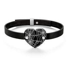 Load image into Gallery viewer, Black and White Heart Shaped Spider Web Leather Bracelet