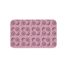 Load image into Gallery viewer, Victorian Skulls and Spiders Pattern Pink and Black Memory Foam Bathmat