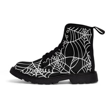 Load image into Gallery viewer, Halloween Black and white Spider Web Shoes Women's Martin Boots