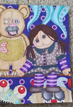 Load image into Gallery viewer, Dark Whimsical Art Adult Coloring Page Finished Sample Scary Toys