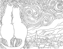 Load image into Gallery viewer, Starry Kitties Parody of Starry Night Printable Adult Coloring Page