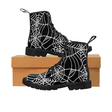Load image into Gallery viewer, Halloween Black and white Spider Web Shoes Women's Martin Boots