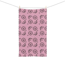 Load image into Gallery viewer, Victorian Skulls and Spiders Pattern Pink and Black Hand Towel