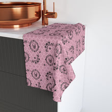 Load image into Gallery viewer, Victorian Skulls and Spiders Pattern Pink and Black Hand Towel