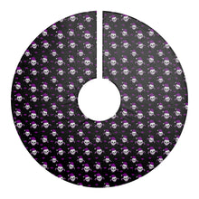 Load image into Gallery viewer, Skulls and candy canes in purple and black Christmas Tree Skirt for fans of Halloween