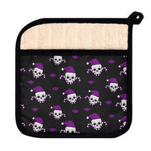 Load image into Gallery viewer, Christmas Skulls and Candy Canes black and purple Potholder with Pocket