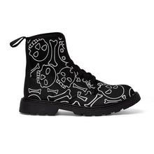 Load image into Gallery viewer, Black and White Skull and Bones Women's Goth Fashion Canvas Boots