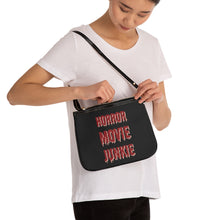 Load image into Gallery viewer, Horror Movie Junkie with Black Background Small Shoulder Bag for Horror Fans
