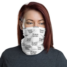 Load image into Gallery viewer, White with black letters Demon Spawn Neck Gaiter Face Mask