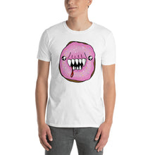 Load image into Gallery viewer, Scary Pink Halloween Man Eating Doughnut Short-Sleeve Unisex T-Shirt white