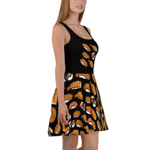 Load image into Gallery viewer, Black with Sushi Pattern Skater Dress