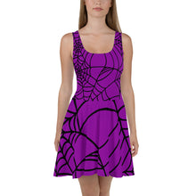 Load image into Gallery viewer, Purple with black spider web Halloween Skater Dress