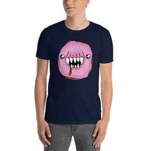 Load image into Gallery viewer, Scary Pink Halloween Man Eating Doughnut Short-Sleeve Unisex T-Shirt navy