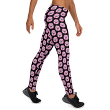 Load image into Gallery viewer, Black with Pink Man Eating Donuts Pattern Leggings