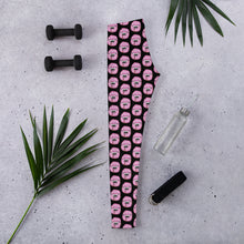 Load image into Gallery viewer, Black with Pink Man Eating Donuts Pattern Leggings