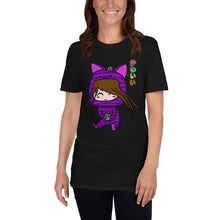 Load image into Gallery viewer, Kawaii Cat Girl with Two Cats Short-Sleeve Unisex T-Shirt black