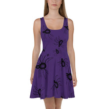 Load image into Gallery viewer, Purple Goth Halloween Spiders everywhere women's Skater spider Dress