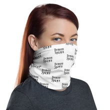 Load image into Gallery viewer, White with black letters Demon Spawn Neck Gaiter Face Mask