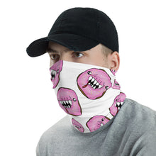 Load image into Gallery viewer, White and Pink Man Eating Donuts Neck Gaiter Face Mask