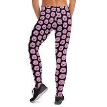 Load image into Gallery viewer, Black with Pink Man Eating Donuts Pattern Leggings