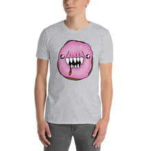 Load image into Gallery viewer, Scary Pink Halloween Man Eating Doughnut Short-Sleeve Unisex T-Shirt grey