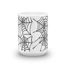 Load image into Gallery viewer, Goth home decor Black and White Spider Web Halloween Coffee Mug