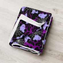 Load image into Gallery viewer, Cats, Hats and Bats Spiderweb Halloween Throw Blanket