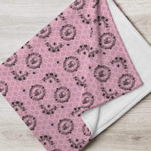 Load image into Gallery viewer, Victorian Skulls and Spiders in Pink and Black Throw Blanket