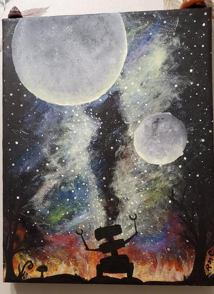 I've added my first Original Painting To My Store, Space and Robot, and it Glows in the Dark