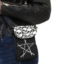 Load image into Gallery viewer, Black and White Skulls and Witch Pentagram Small Cell Phone Wallet
