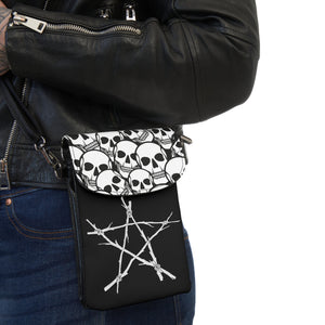 Black and White Skulls and Witch Pentagram Small Cell Phone Wallet