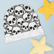 Load image into Gallery viewer, Black and White Skulls Everywhere Baby Beanie (AOP)
